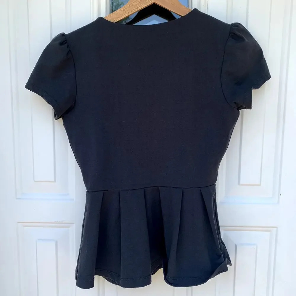 Susana Monaco Kiki Pleated Peplum Blouse Dark Charcoal Gray T Shirt size XS Top - Picture 5 of 5
